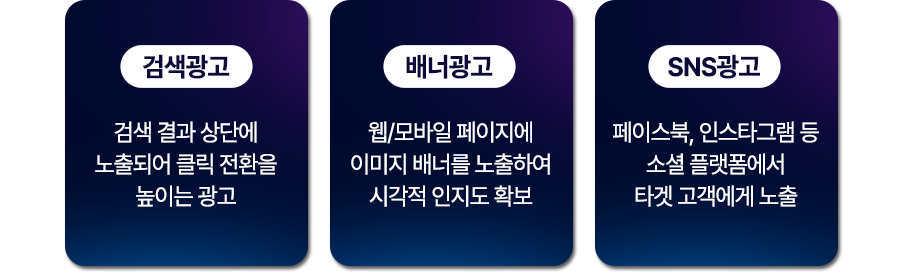 검색광고 / 배너광고 / SNS광고