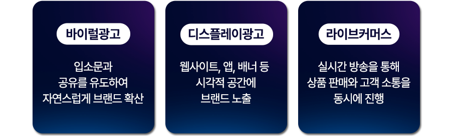 바이럴광고 / 디스플레이광고 / 라이브커머스